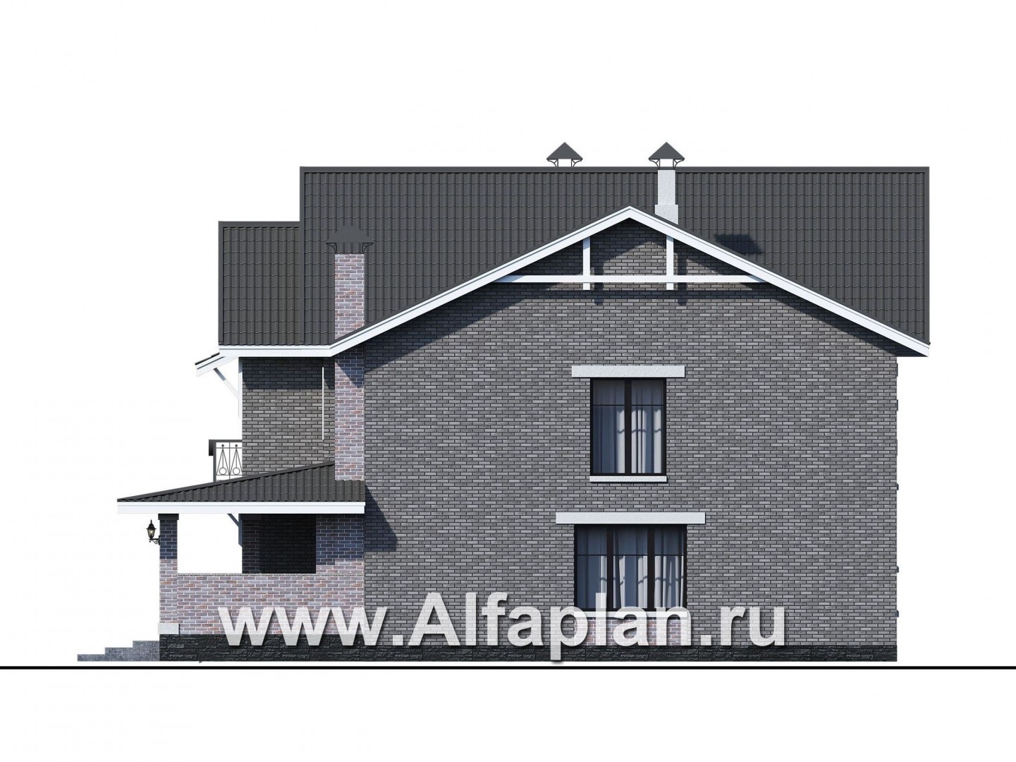 Проекты домов Альфаплан - "Сафо" - проект кирпичного дома со вторым светом - изображение фасада №2