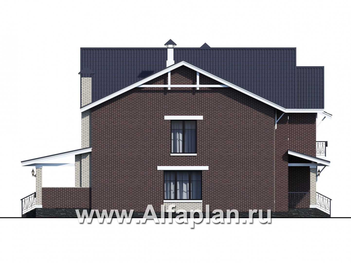 Проекты домов Альфаплан - "Сафо" - проект кирпичного дома со вторым светом - изображение фасада №2