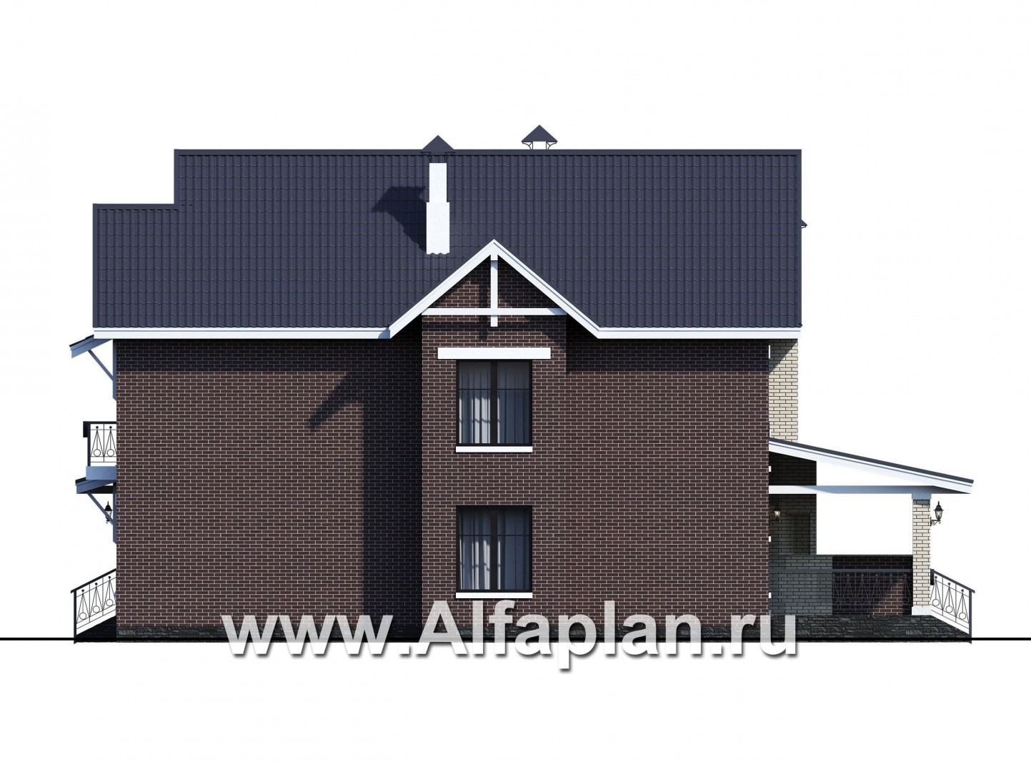Проекты домов Альфаплан - "Сафо" - проект кирпичного дома со вторым светом - изображение фасада №4