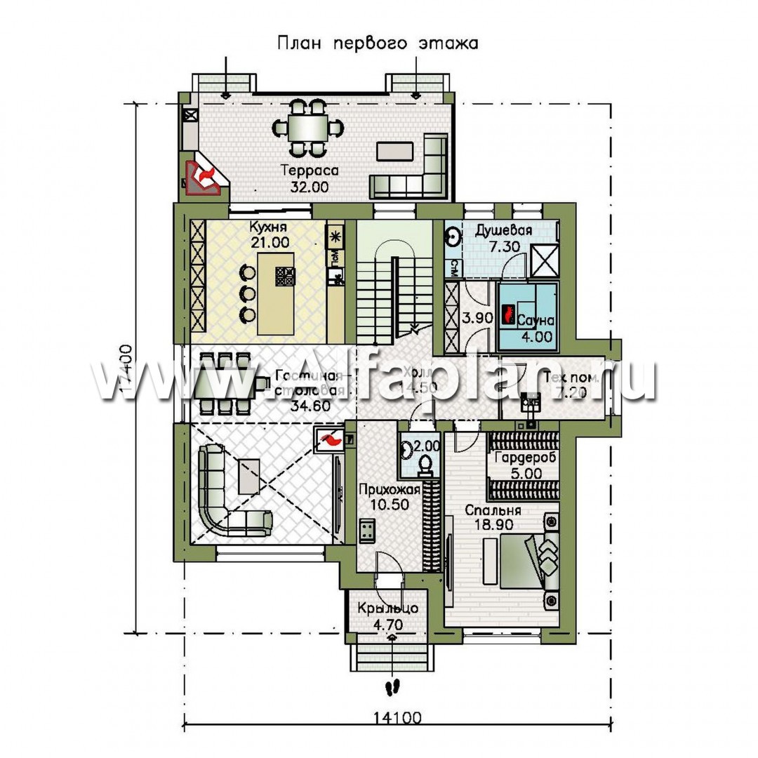 Проекты домов Альфаплан - "Сафо" - проект кирпичного дома со вторым светом - план проекта №1
