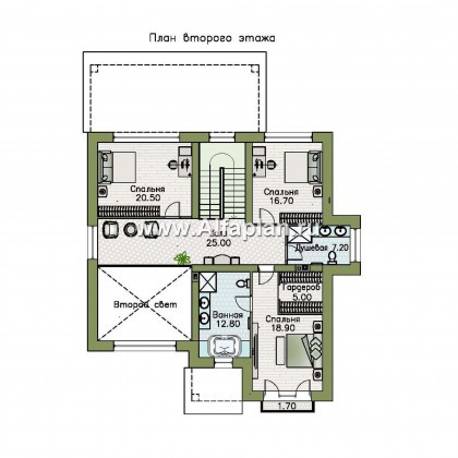 Проекты домов Альфаплан - "Сафо" - проект кирпичного дома со вторым светом - превью плана проекта №2