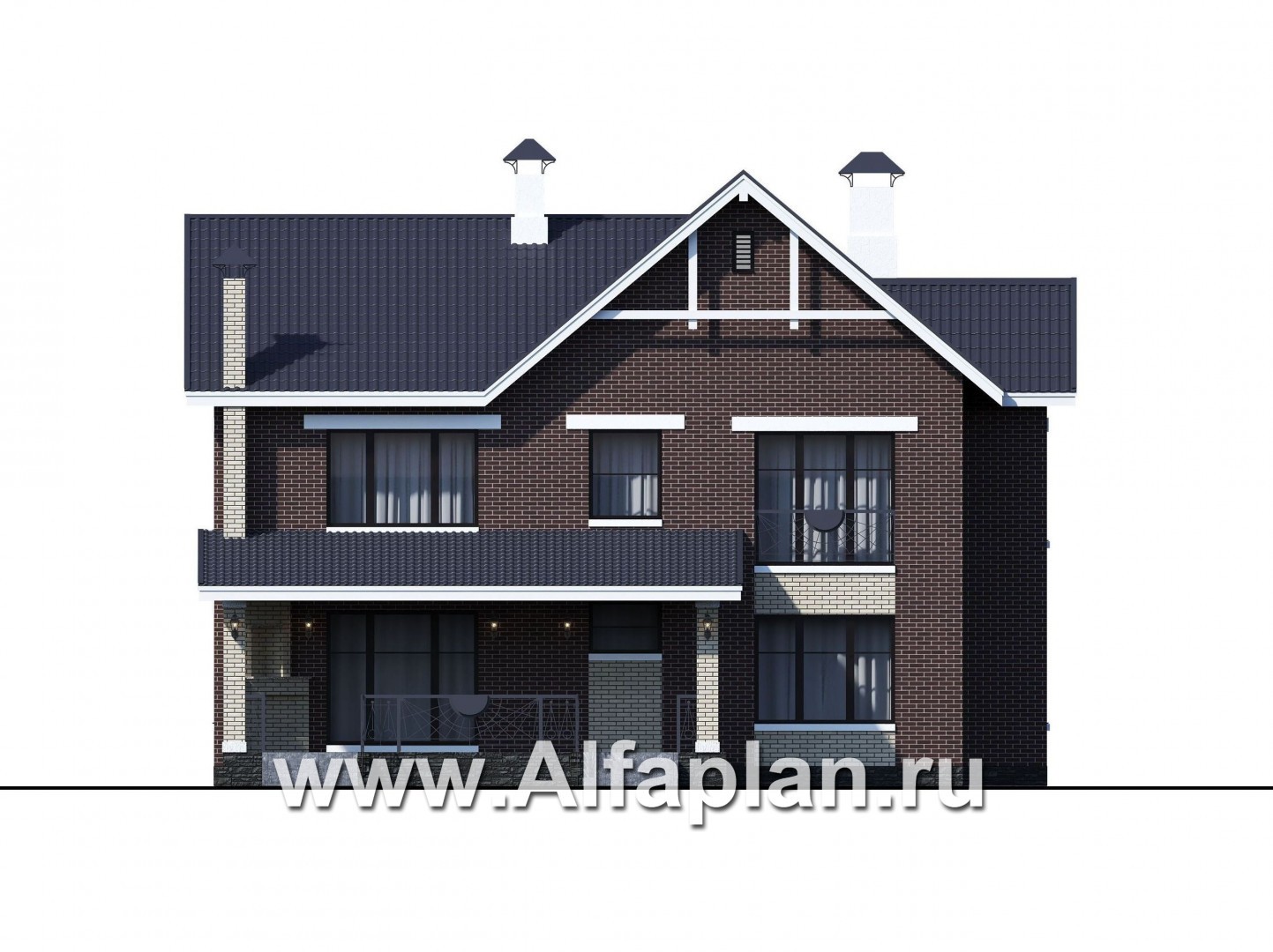 Проекты домов Альфаплан - "Сафо" - проект кирпичного дома со вторым светом - изображение фасада №3