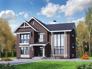 Проекты домов Альфаплан - "Сафо" - проект кирпичного дома со вторым светом - превью основного изображения