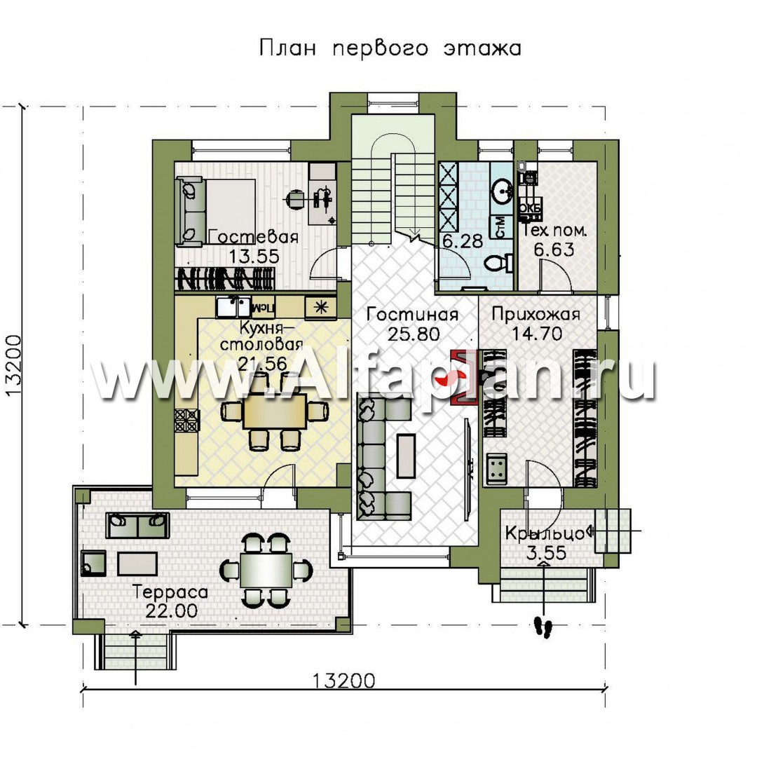 Проекты домов Альфаплан - «Серотонин» - проект современного хай-тек дома с плоской кровлей - план проекта №1