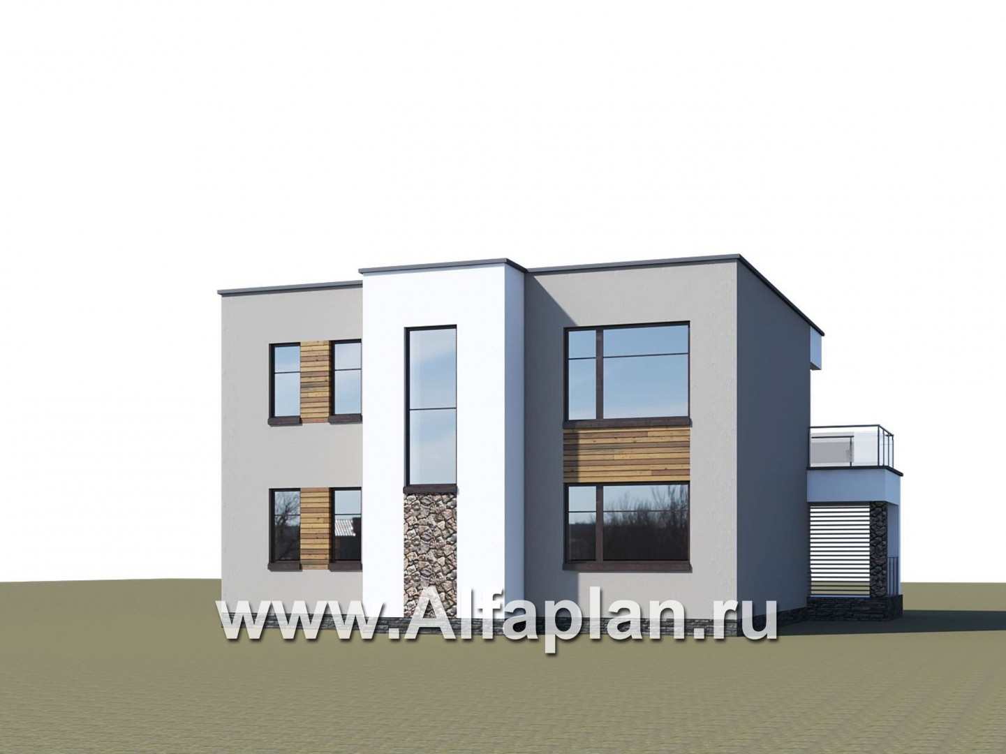 Проекты домов Альфаплан - «Серотонин» - проект современного хай-тек дома с плоской кровлей - дополнительное изображение №2