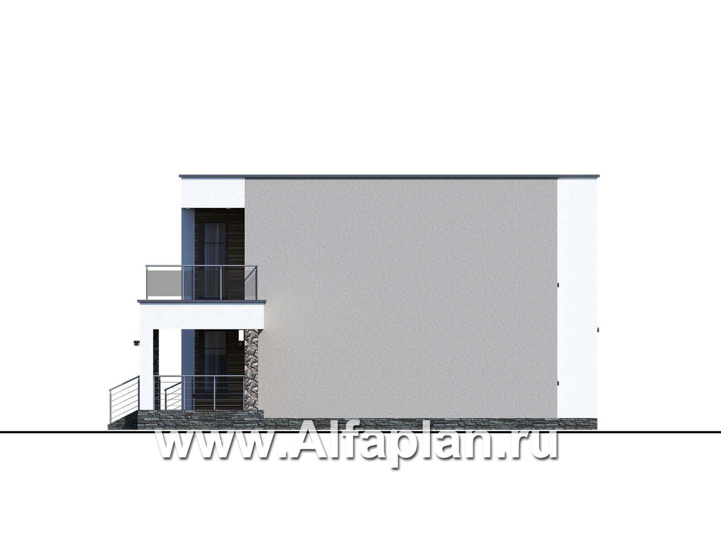 Проекты домов Альфаплан - «Серотонин» - проект двухэтажного дома, в современном стиле хай-тек, с террасой и балконом, навес на 2 авто - изображение фасада №4