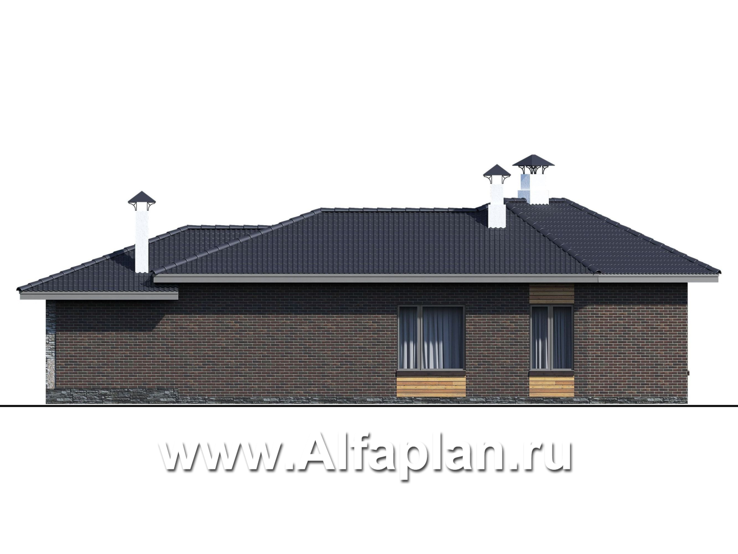 Проекты домов Альфаплан - «Квазар» - проект одноэтажного дома, с оригинальным планом,  с террасой - изображение фасада №3