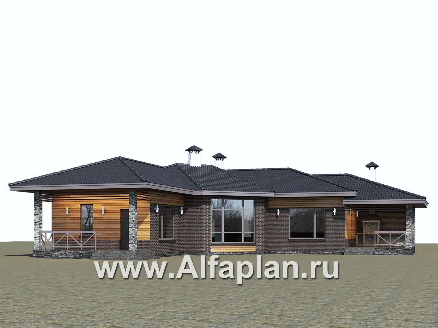 Проекты домов Альфаплан - «Квазар» - проект одноэтажного дома, с оригинальным планом,  с террасой - дополнительное изображение №2