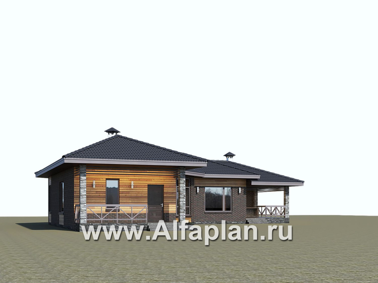 Проекты домов Альфаплан - «Квазар» - проект одноэтажного дома, с оригинальным планом,  с террасой - дополнительное изображение №3