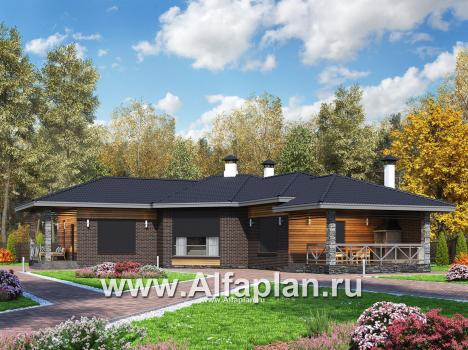 Проекты домов Альфаплан - «Квазар» - проект одноэтажного дома, с оригинальным планом,  с террасой - превью дополнительного изображения №1