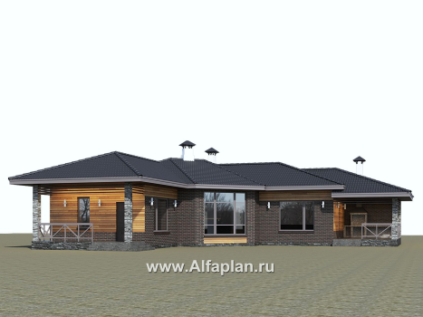 Проекты домов Альфаплан - «Квазар» - проект одноэтажного дома, с оригинальным планом,  с террасой - превью дополнительного изображения №2