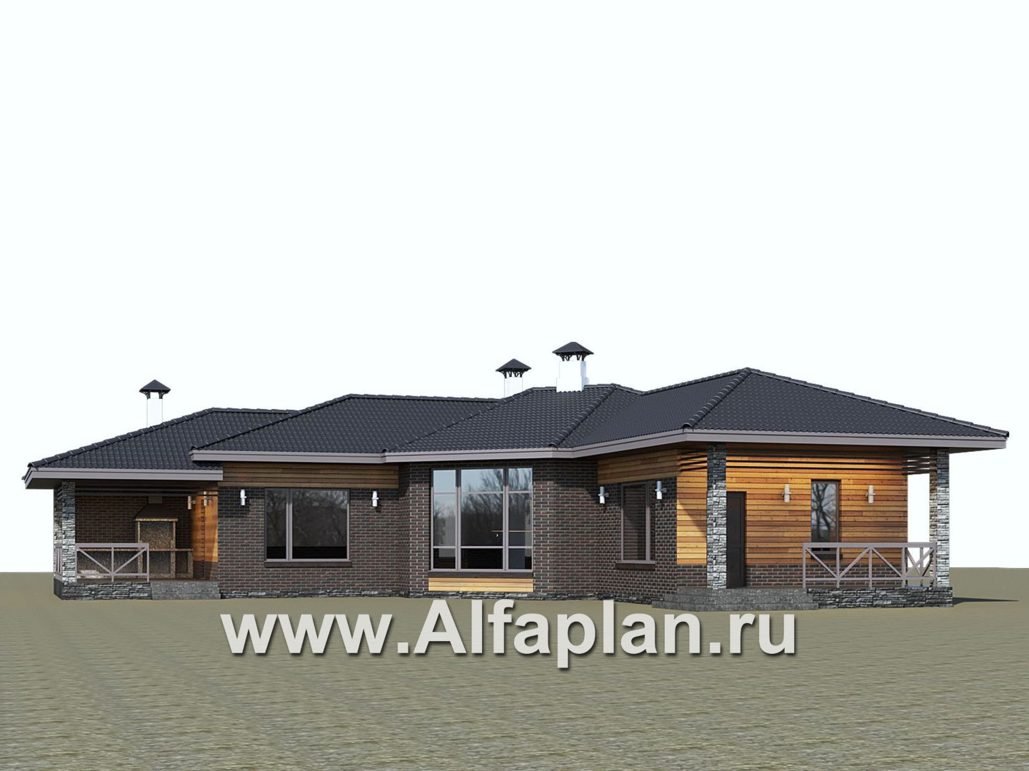 «Квазар» - проект одноэтажного дома, с оригинальным планом,  с террасой - дизайн дома №2