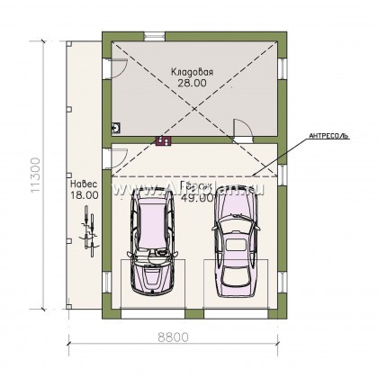 Проекты домов Альфаплан - Гараж на два автомобиля - превью плана проекта №1
