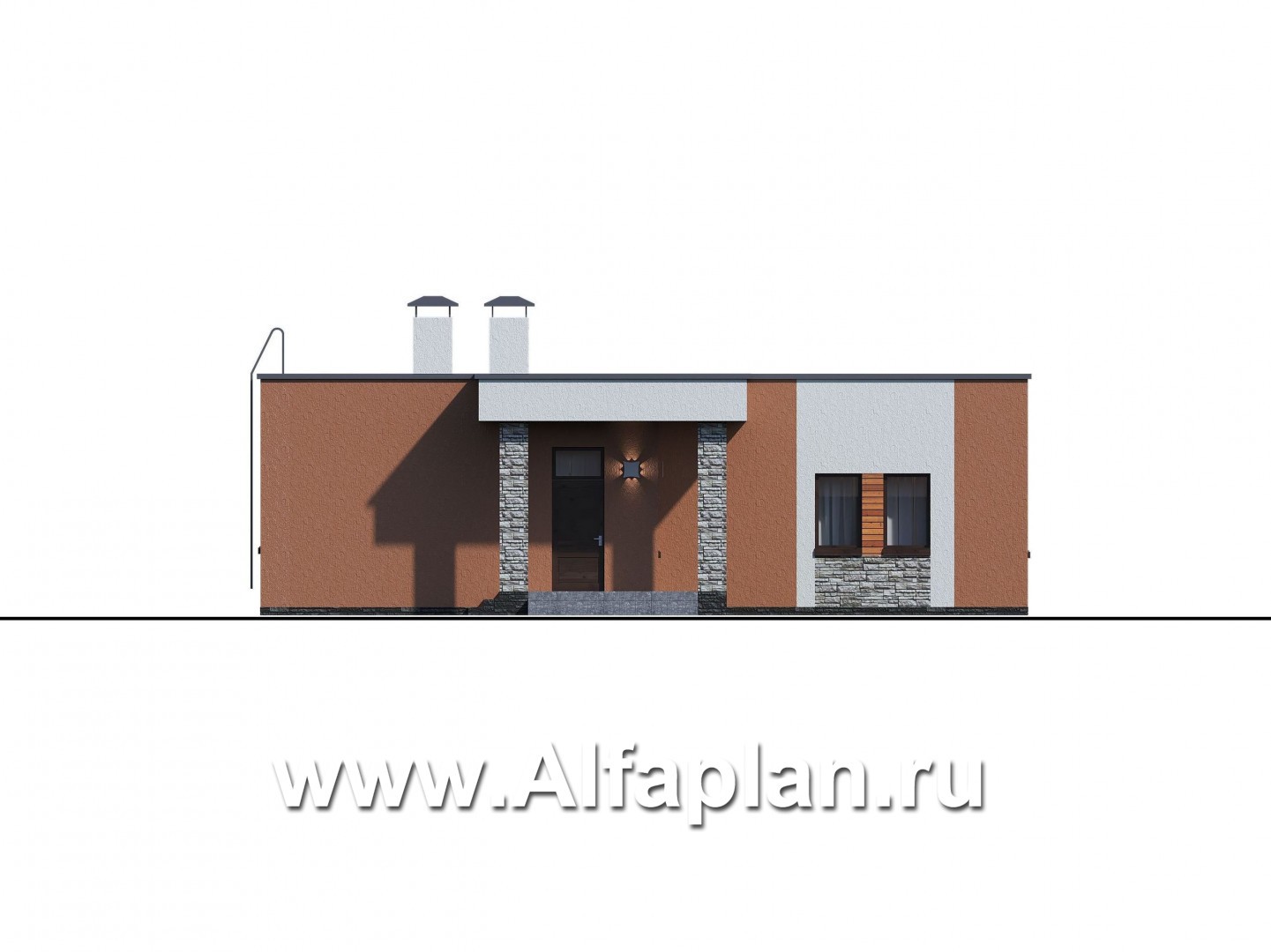 Проект гаража на 4 авто, и баня с сауной и хамам, с плоской кровлей - фасад дома