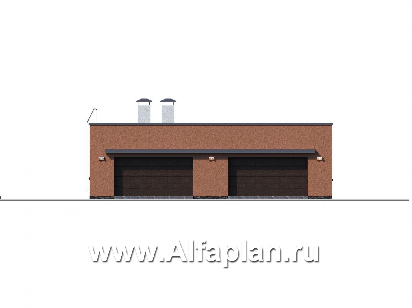 Проект гаража на 4 авто, и баня с сауной и хамам, с плоской кровлей - фасад дома
