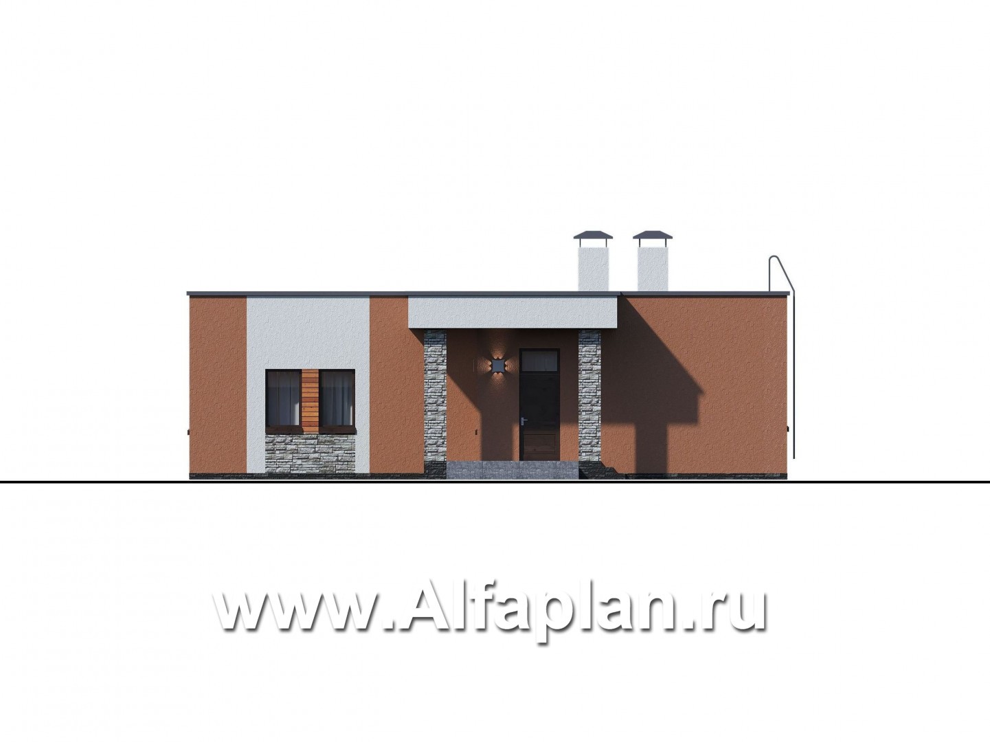 Проект гаража на 4 авто, и баня с сауной и хамам, с плоской кровлей - фасад дома