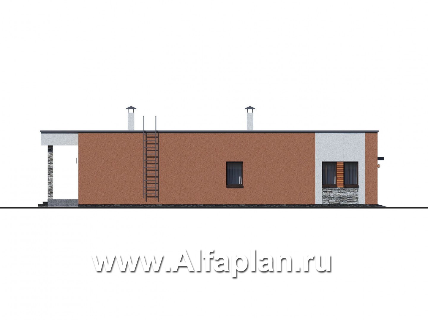 Проект гаража на 4 авто, и баня с сауной и хамам, с плоской кровлей - фасад дома