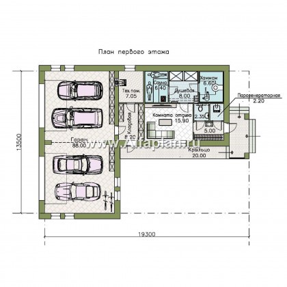 Проекты домов Альфаплан - Гараж на 4 авто и спа с сауной и хамам - превью плана проекта №1