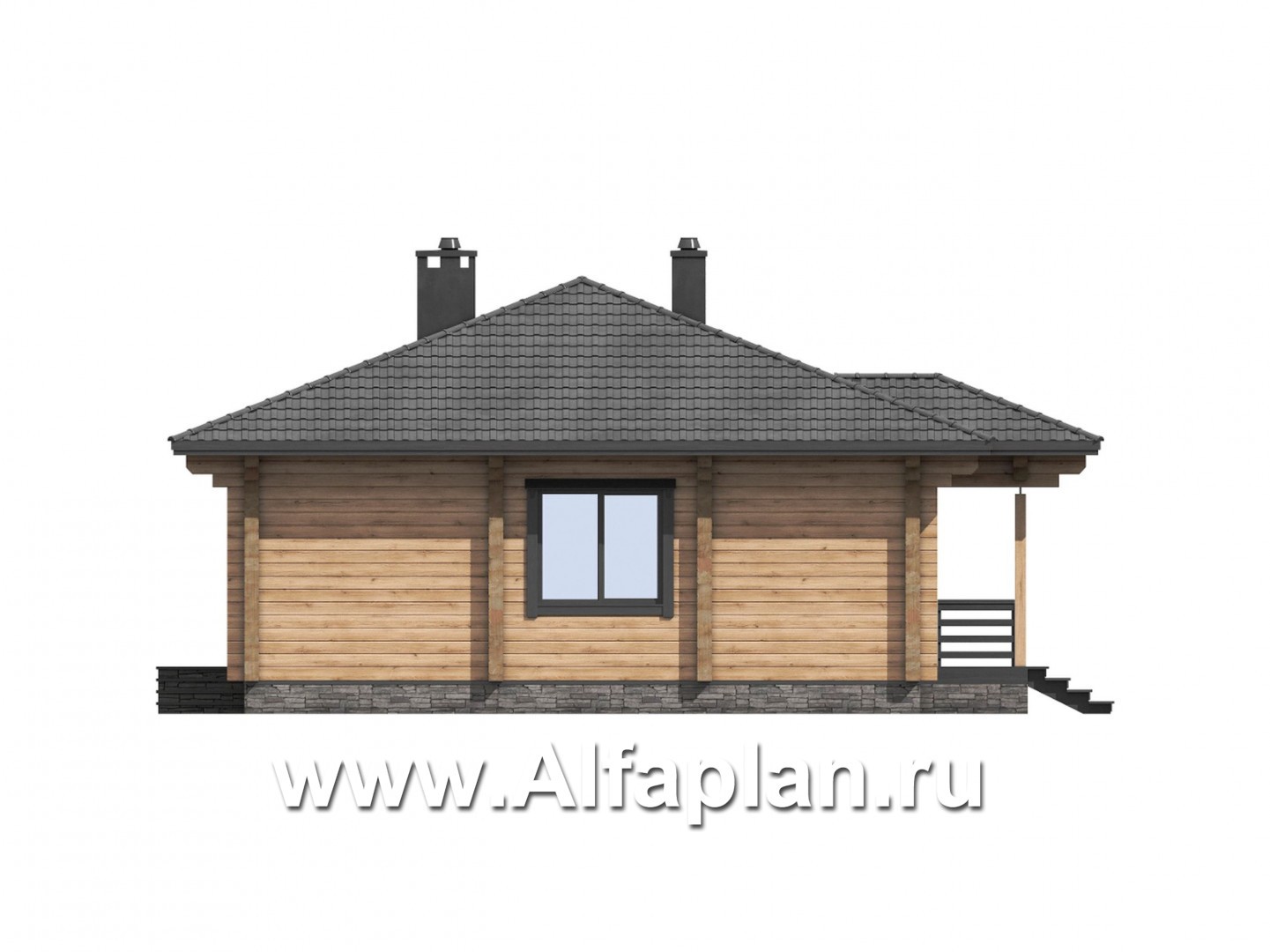 Проект одноэтажного дома из бруса, дача с террасой, 3 спальни - фасад дома