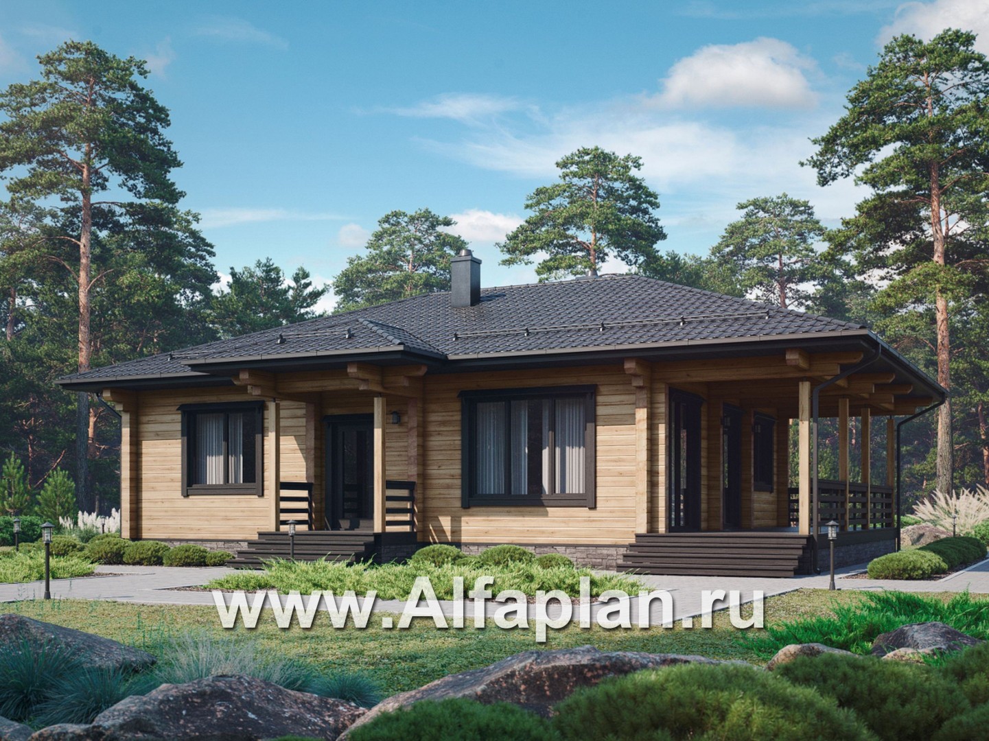 Проекты домов Альфаплан - Проект комфортной дачи из бруса - основное изображение