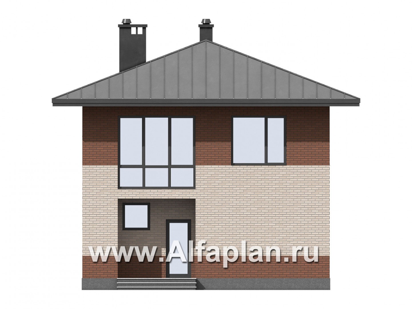 Проекты домов Альфаплан - Проект двухэтажного дома для маленького  участка - изображение фасада №1