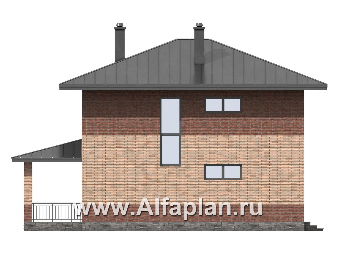 Проект двухэтажного дома, с кабинетом на 1 эт и с террасой, для маленького  участка, в современном стиле - фасад дома