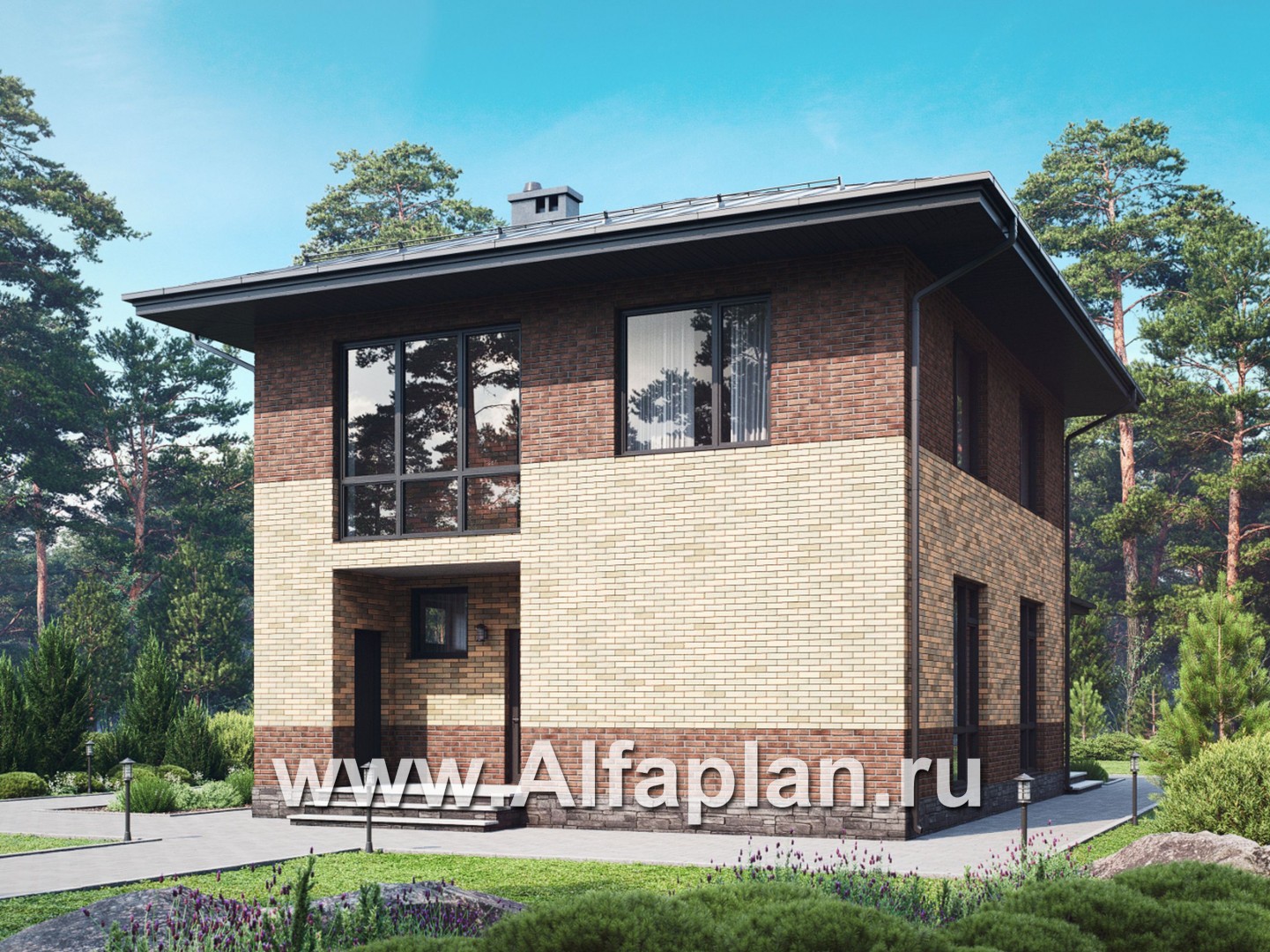 Проекты домов Альфаплан - Проект двухэтажного дома для маленького  участка - основное изображение