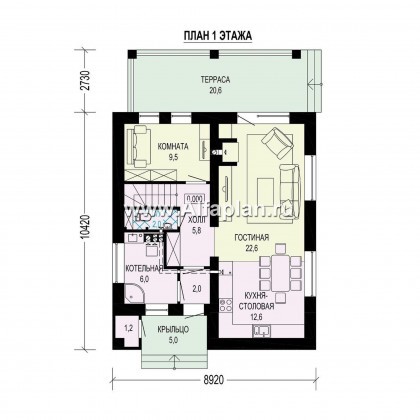 Проекты домов Альфаплан - Проект двухэтажного дома для маленького  участка - превью плана проекта №1
