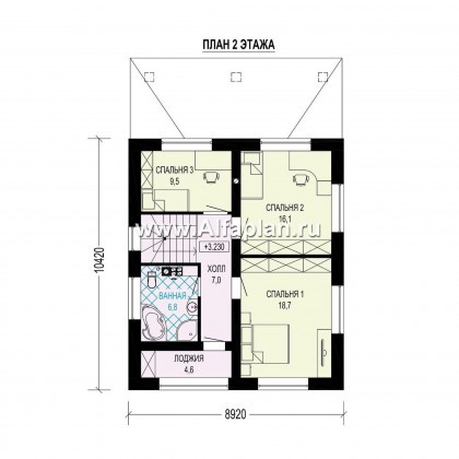 Проекты домов Альфаплан - Проект двухэтажного дома для маленького  участка - превью плана проекта №2