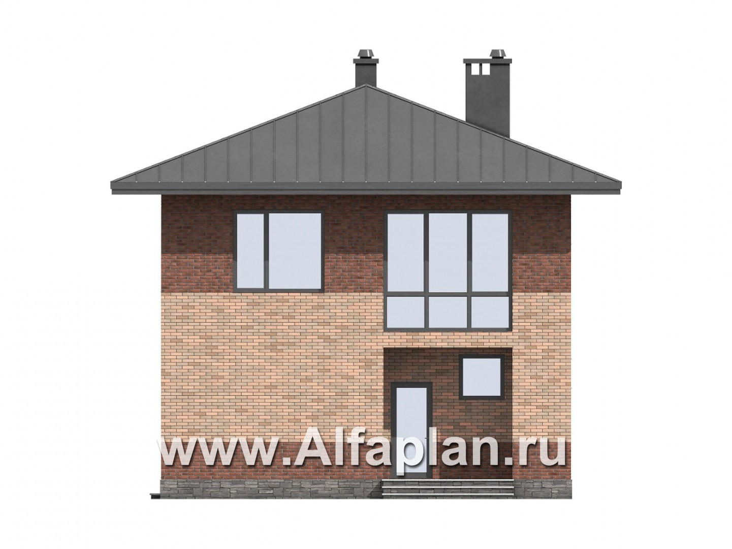 Проекты домов Альфаплан - Проект двухэтажного деревянного дома с террасой - изображение фасада №1