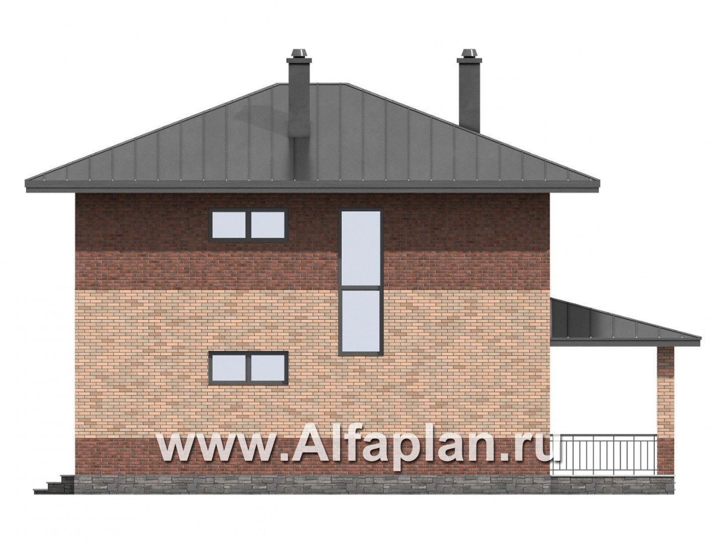 Проекты домов Альфаплан - Проект двухэтажного деревянного дома с террасой - изображение фасада №2