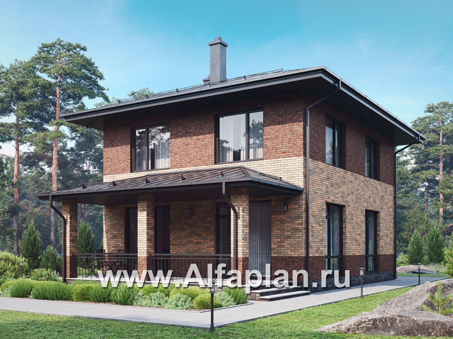 Проекты домов Альфаплан - Проект двухэтажного деревянного дома с террасой - дополнительное изображение №1