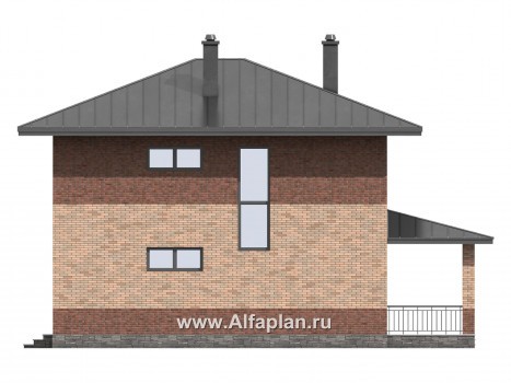 Проекты домов Альфаплан - Проект двухэтажного деревянного дома с террасой - превью фасада №2