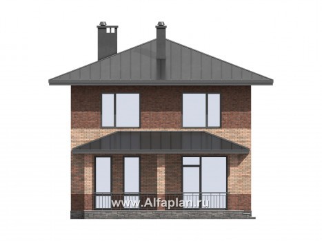 Проекты домов Альфаплан - Проект двухэтажного деревянного дома с террасой - превью фасада №3