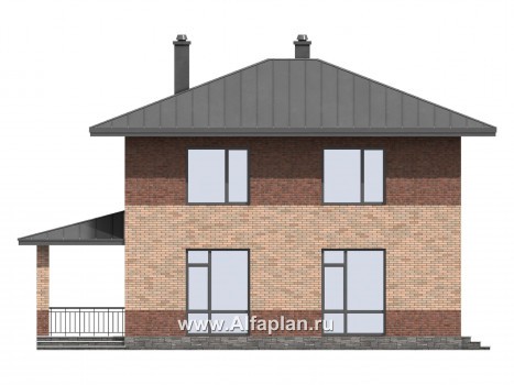 Проекты домов Альфаплан - Проект двухэтажного деревянного дома с террасой - превью фасада №4