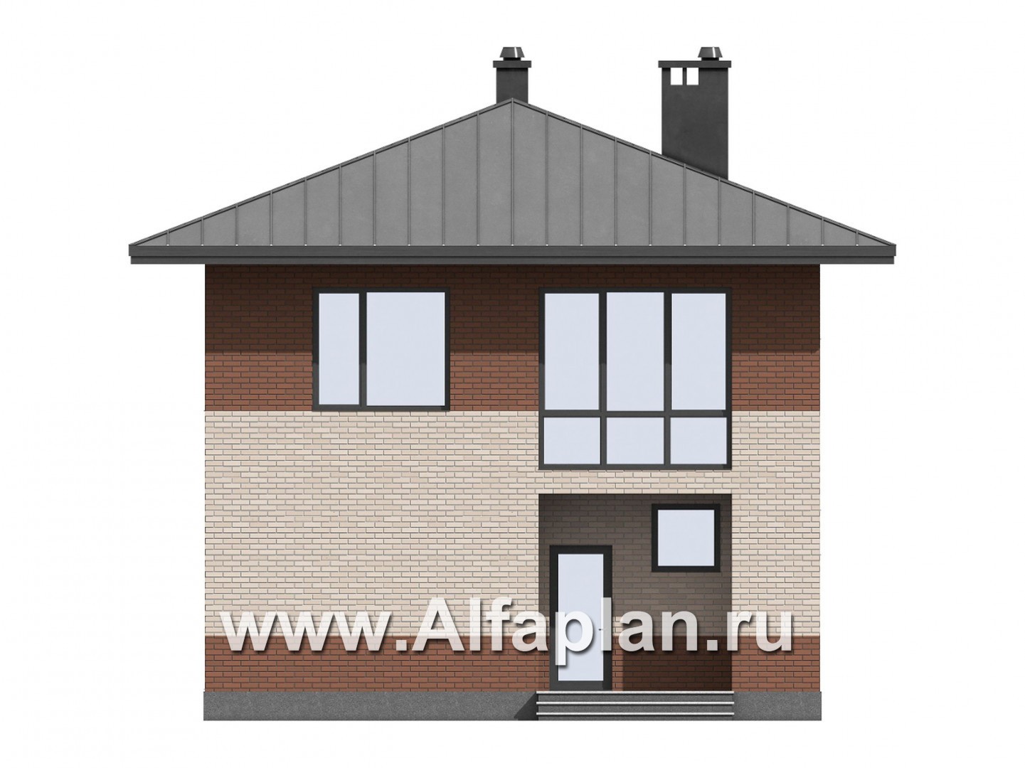 Проекты домов Альфаплан - Проект двухэтажного дома для маленького  участка - изображение фасада №1