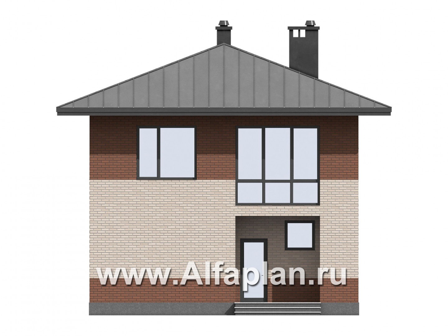 Проект двухэтажного дома, с кабинетом на 1 эт, для маленького  участка, в современном стиле - фасад дома