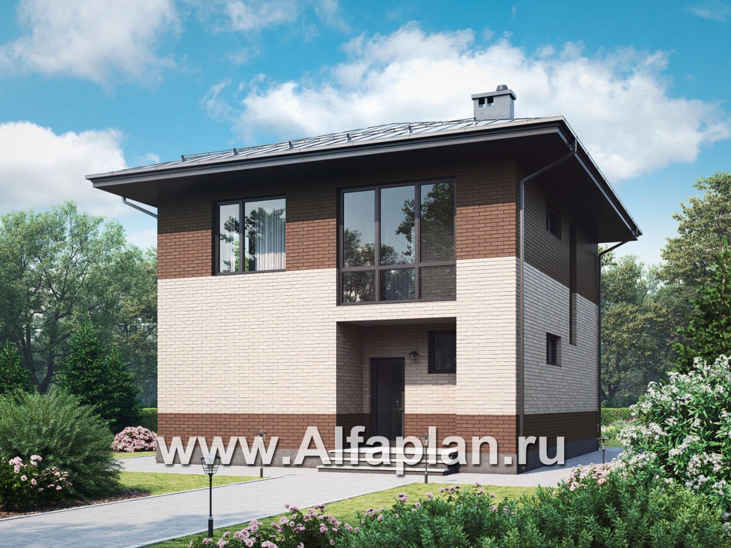 Проекты домов Альфаплан - Проект двухэтажного дома для маленького  участка - основное изображение