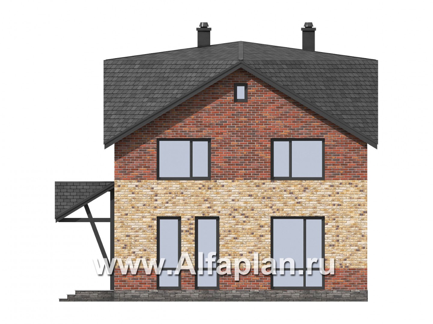 Проекты домов Альфаплан - Проект двухэтажного дома( четыре спальни) - изображение фасада №4