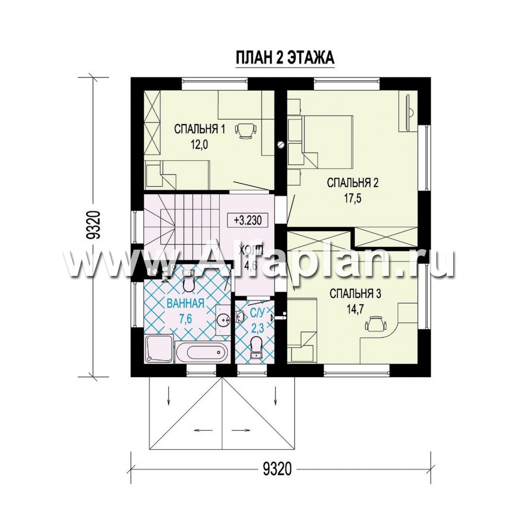 Проекты домов Альфаплан - Проект двухэтажного дома( четыре спальни) - изображение плана проекта №2