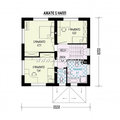 Проекты домов Альфаплан - Проект двухэтажного дома( четыре спальни) - превью плана проекта №2