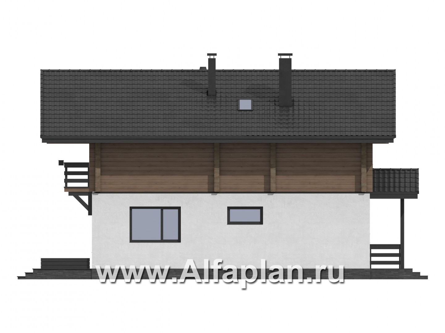 Проекты домов Альфаплан - Проект компактного дома с двускатной кровлей - изображение фасада №2