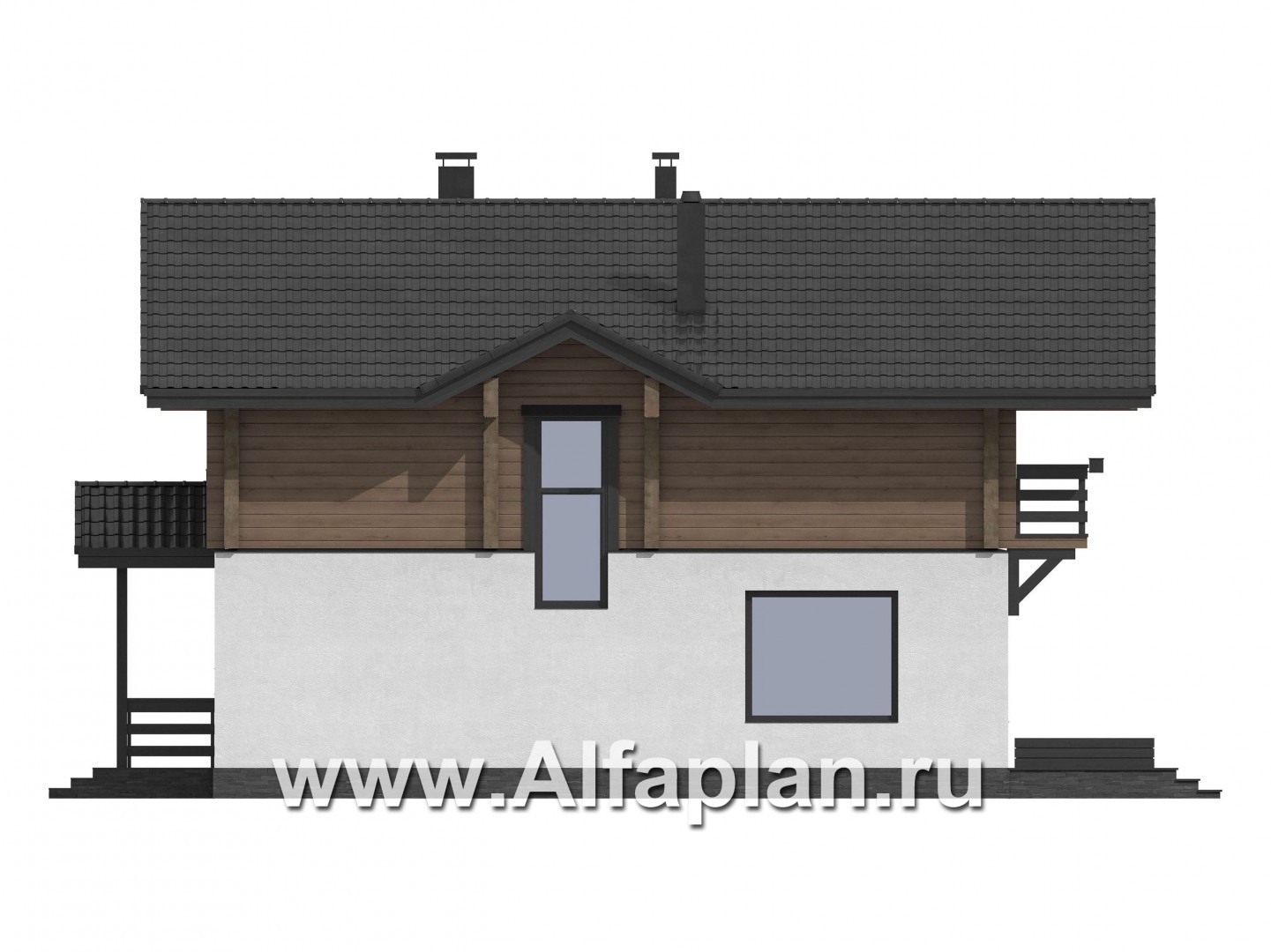 Проекты домов Альфаплан - Проект компактного дома с двускатной кровлей - изображение фасада №4
