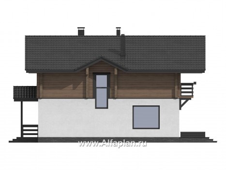 Проект дома с мансардой, с террасой и с балконом, из газобетона и бруса, в стиле шале - превью фасада дома