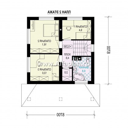 Проекты домов Альфаплан - Проект  двухэтажного дома с компактным планом - превью плана проекта №2