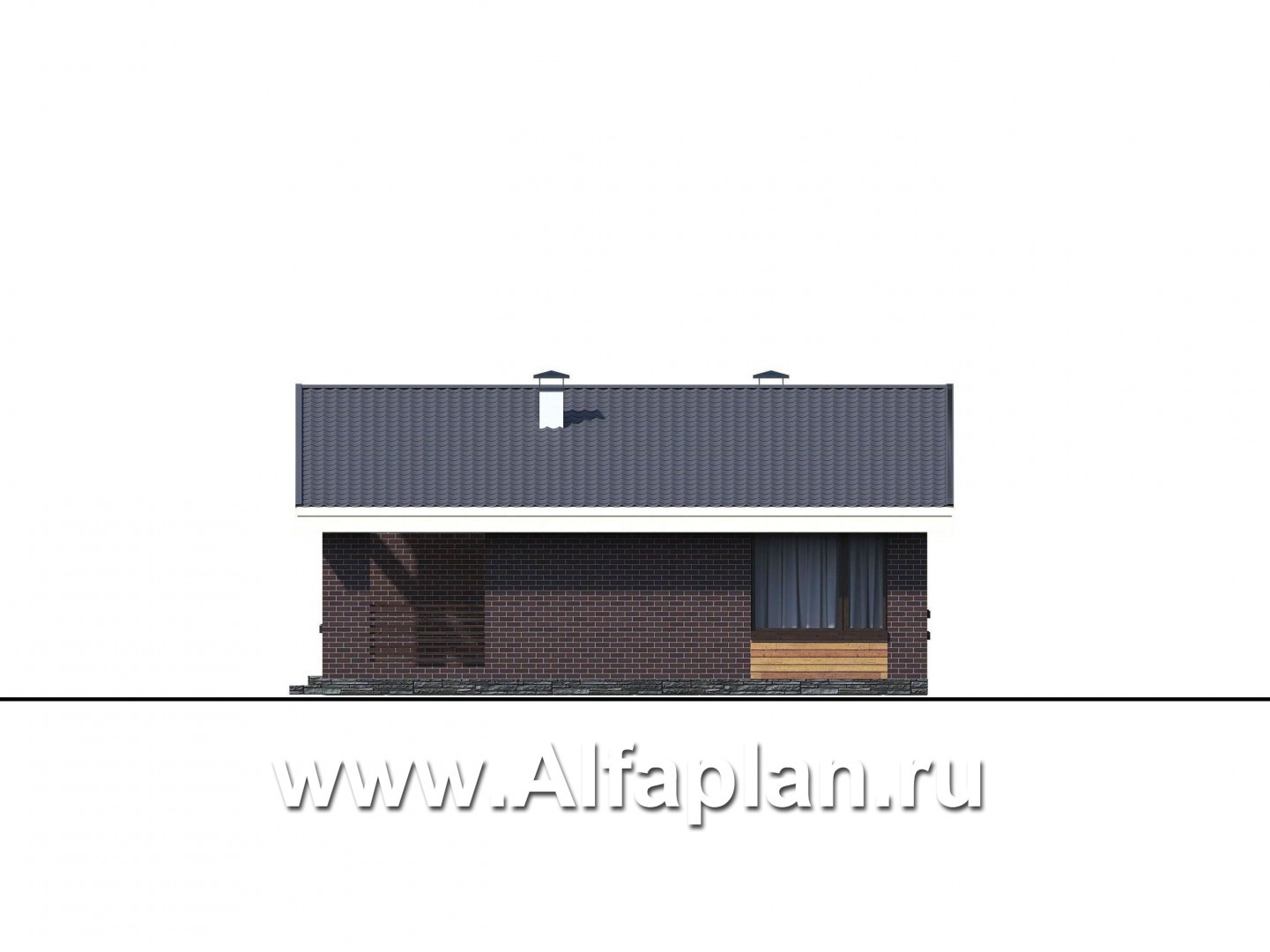 Проекты домов Альфаплан - «Бета» - проект одноэтажного каркасного дома с террасой со стороны входа - изображение фасада №3