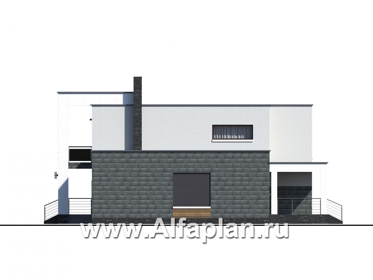 Проекты домов Альфаплан - «Футура» - современный двухэтажный дом с плоской кровлей - изображение фасада №2