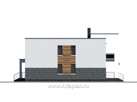 «Футура» - современный двухэтажный дом, с террасой и сауной, с плоской крышей, в стиле модернизм - превью фасада дома