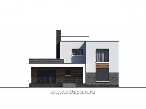 Проекты домов Альфаплан - «Футура» - современный двухэтажный дом с плоской кровлей - превью фасада №4