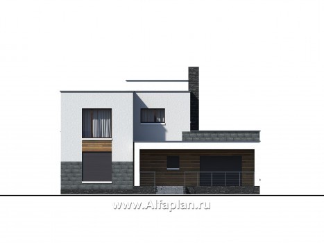 Проекты домов Альфаплан - «Футура» - современный двухэтажный дом с плоской кровлей - превью фасада №4